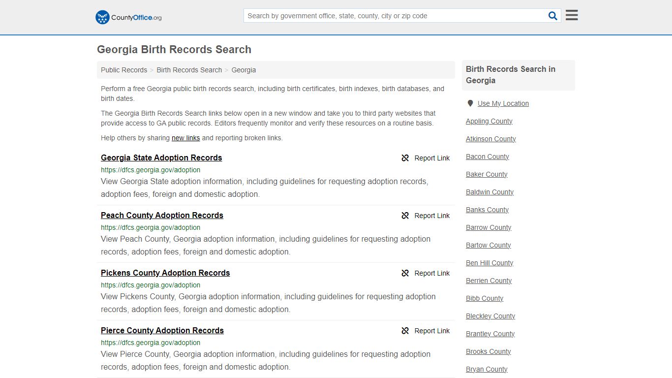 Georgia Birth Records Search - County Office